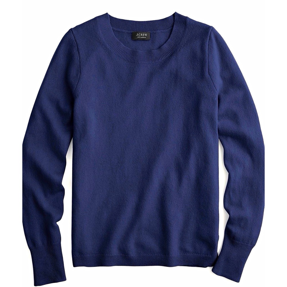 J.Crew Women's Cashmere Knit Crewneck Pullover Slim Fit Sweater Navy Large